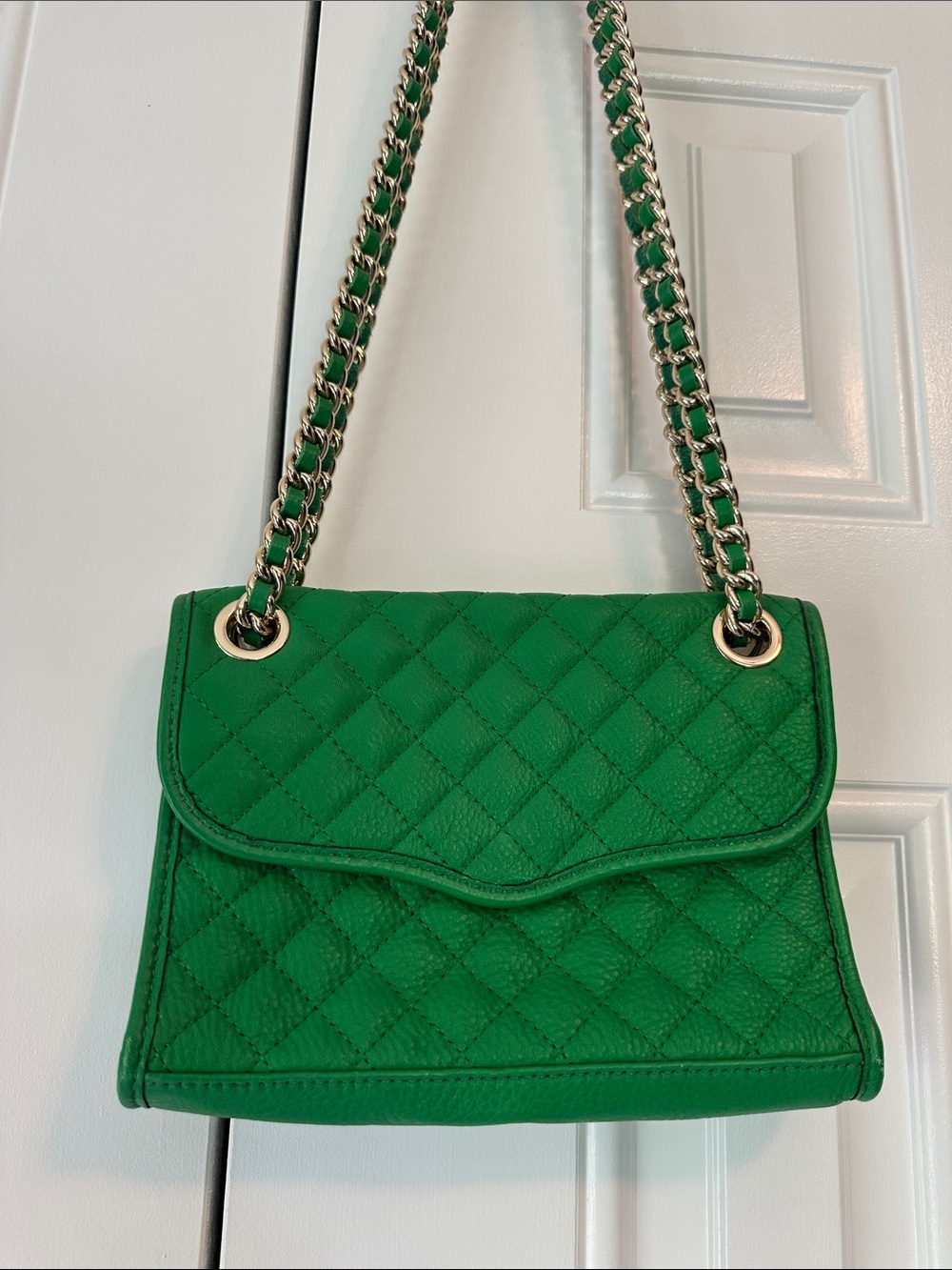 Rebecca Minkoff Quilted Green Shoulder Bag with Gold Chain